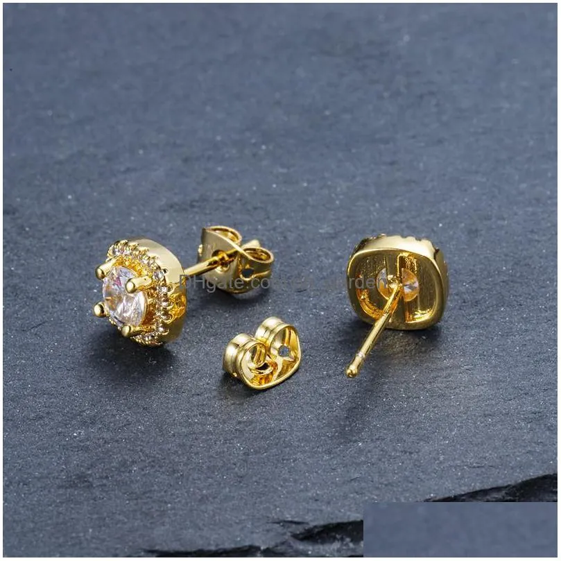 hip hop mens stud earrings jewelry new fashion round gold silver black mens diamond iced out earrings gift