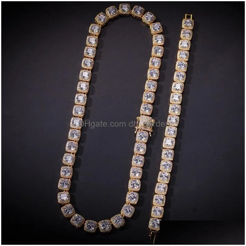 mens iced out diamond tennis chain necklace bracelet square zircon necklaces 7inch24inch hip hop bling chains jewelry