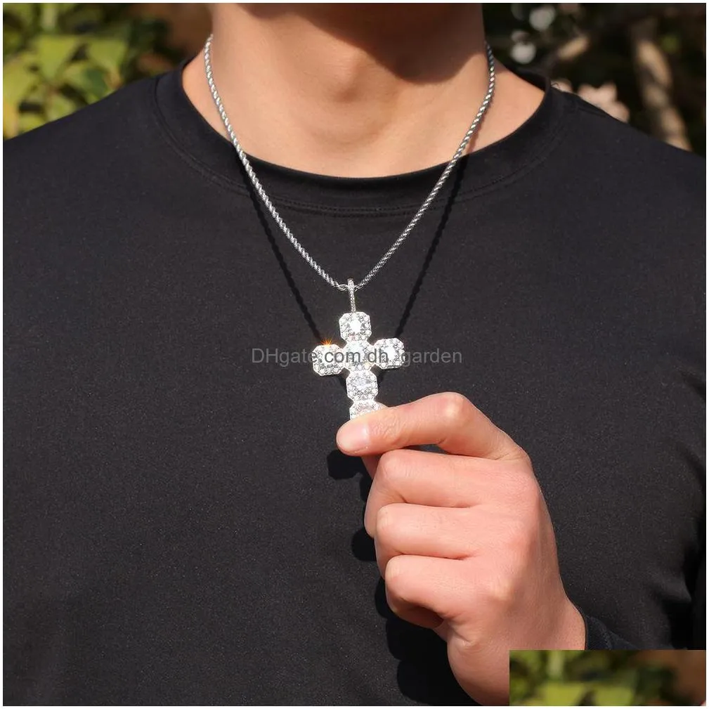 iced out cross pendant gold necklaces fashion mens hip hop necklace jewelry