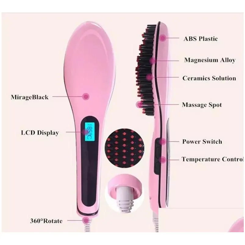 hot us uk au eu plug fast hair straightener styling tool flat iron comb brush massage with lcd digital temperature control
