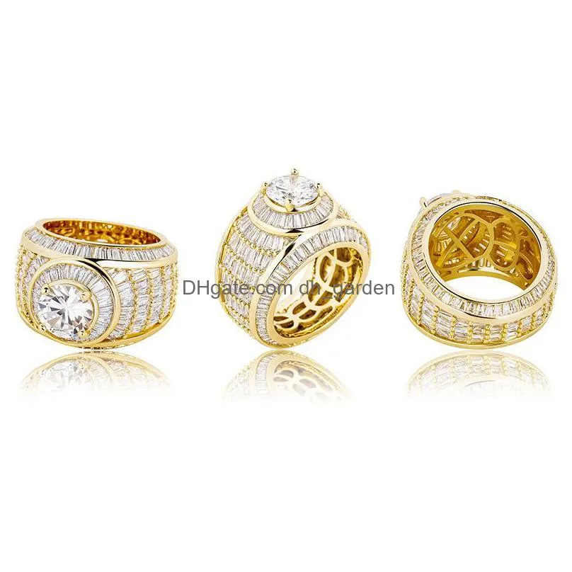 hip hop baguette cluster cz iced out diamond ring high quality white gold bling fashion / mens rings