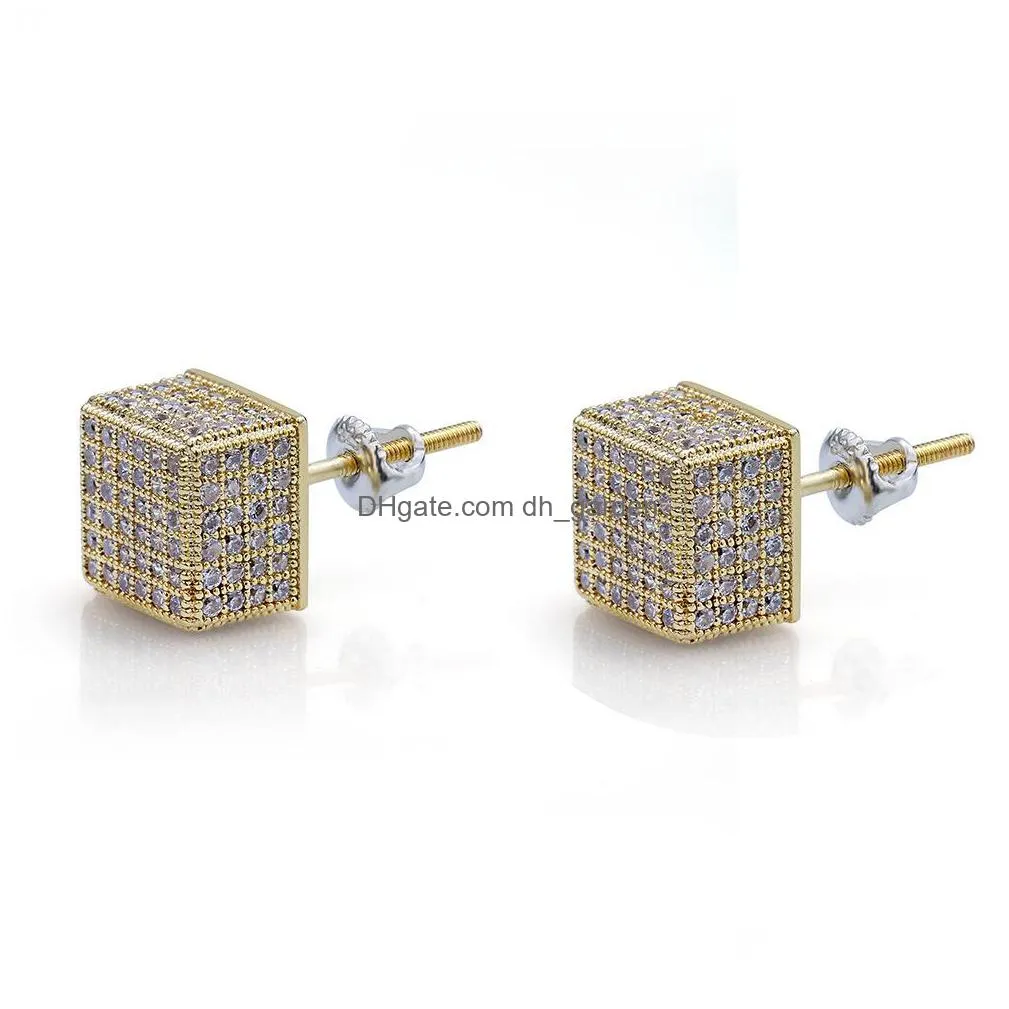 luxury designer earrings mens diamond earrings micro pave square cz gold plated iced out bling stud earings