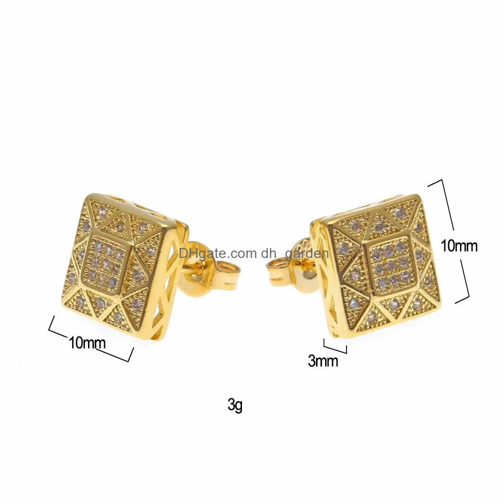 hip hop gold silver earrings for mens womens hiphop jewelry luxury earrings accessories gold plated square earrings