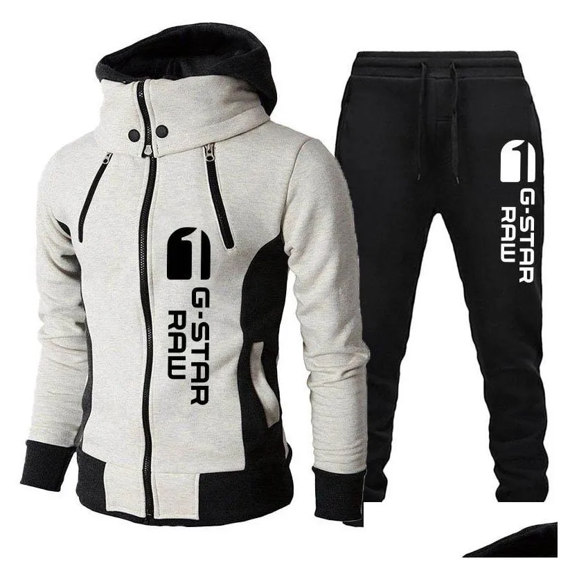 mens tracksuits gstar printed long sleeve zipper hoodie and trousers windproof motorcycle suits outdoor athletic sets