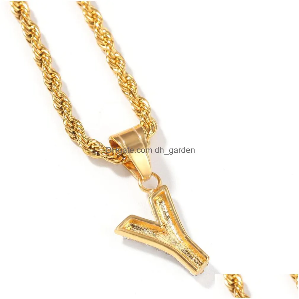 iced out mens hip hop necklace fashion womens gold silver stainless steel diamondstudded mini letter pendant necklace