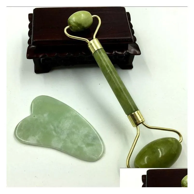 portable and practical jade face massage roller antiwrinkle set healthy face and foot natural beauty tool.