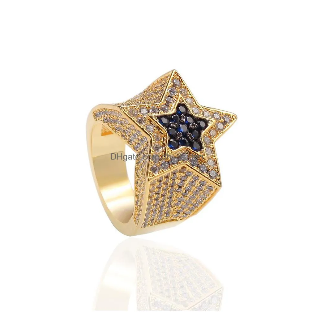 mens zircon star ring diamond euramerican hip hop jewelry copper iced out rings