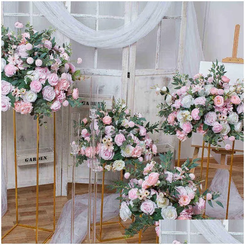 faux floral greenery large wedding flowers row table midpoint artificial silk flower ball rose fake plants events party background arrangement props