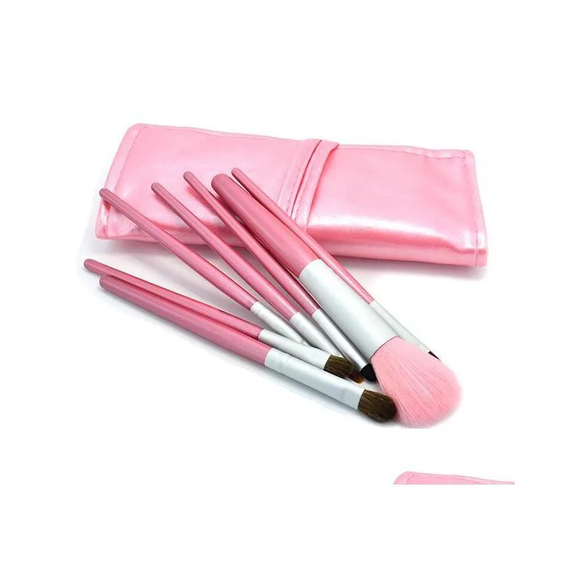 beginner horse hair 7pcs/set makeup brush portable pink / gold / black pu bag 7 makeup set brush.