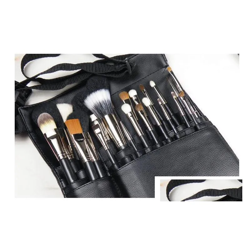 new fashion makeup brush holder stand 22 pockets strap black belt waist bag salon makeup artist cosmetic brush organizer