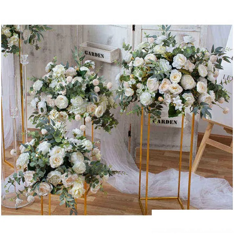 faux floral greenery large wedding flowers row table midpoint artificial silk flower ball rose fake plants events party background arrangement props