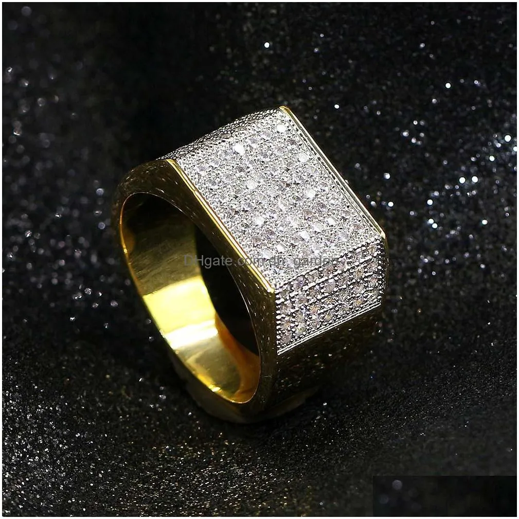 european and american style hiphop iced out full cz stone rings gold plated full diamondjewelry mens hip hop rings jewelry