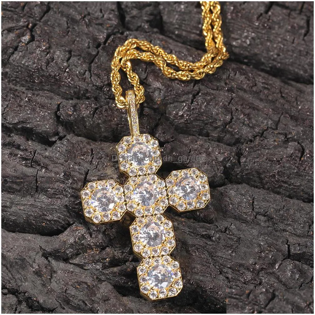 iced out cross pendant gold necklaces fashion mens hip hop necklace jewelry
