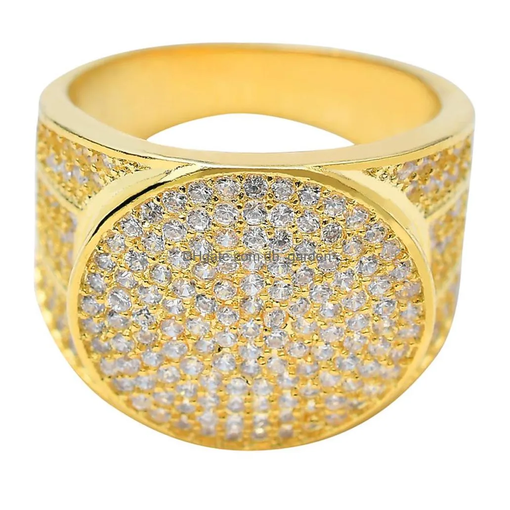 cz round rings for mens full diamond square hip hop iced out ring 18k gold silver plated jewelry