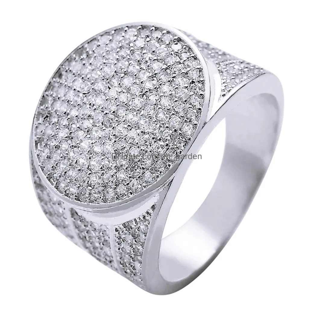 cz round rings for mens full diamond square hip hop iced out ring 18k gold silver plated jewelry