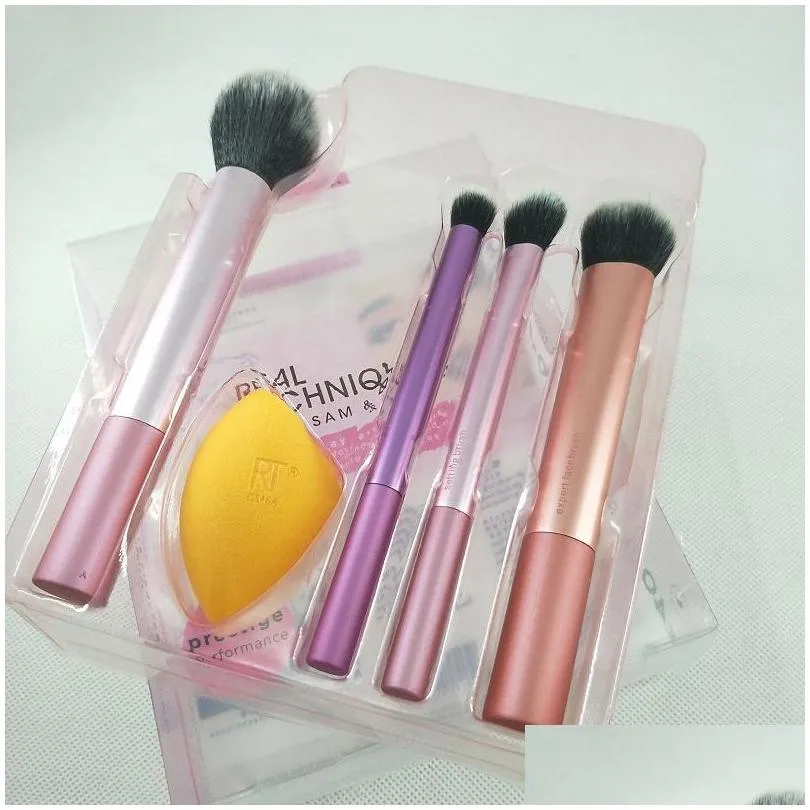 hot 4 pieces powder puff brush makeup brushes sets make up brushes set with metal box packing