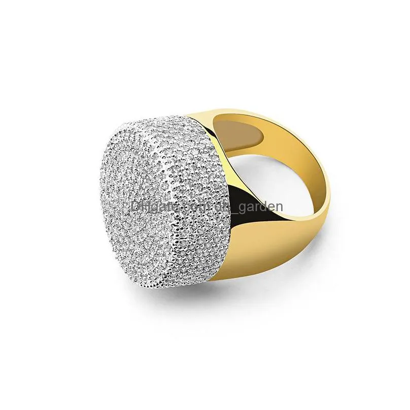 hip hop iced out bling ring gold color micro pave cubic zircon round diamond rings with 7 8 9 10 11 five size for mens jewelry