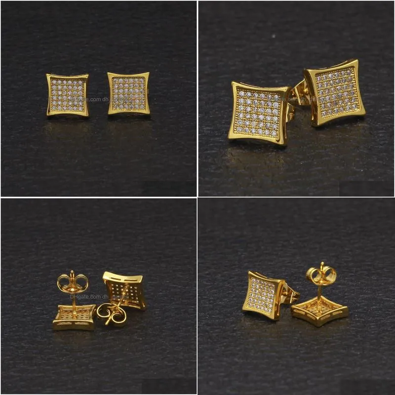 new mens designer jewelry stud earrings hip hop fashion earrings gold simulated diamond square earrings for men
