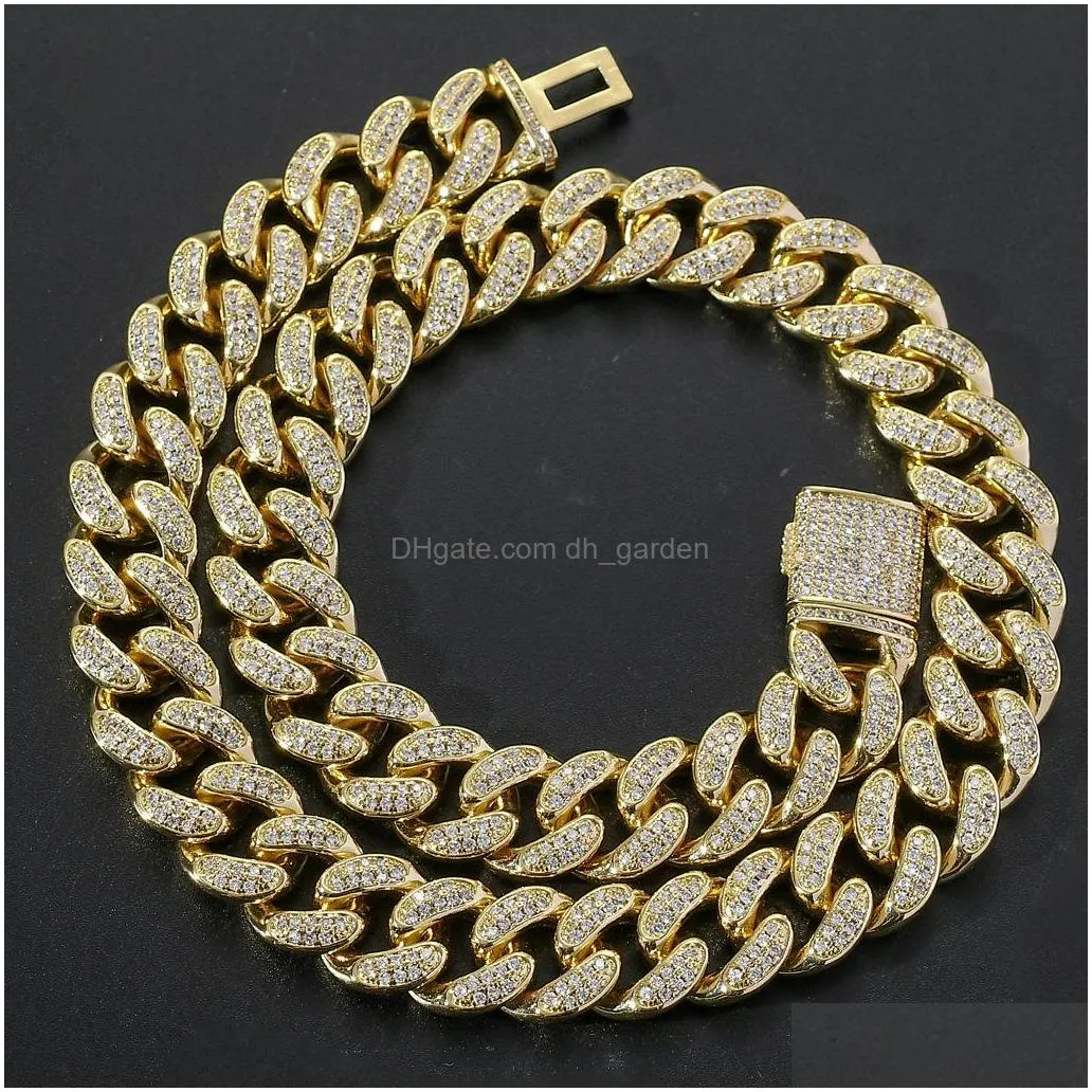 15mm iced out chains for men  cuban link necklace diamond micro paved cz gold silver chain fashion hip hop jewelry