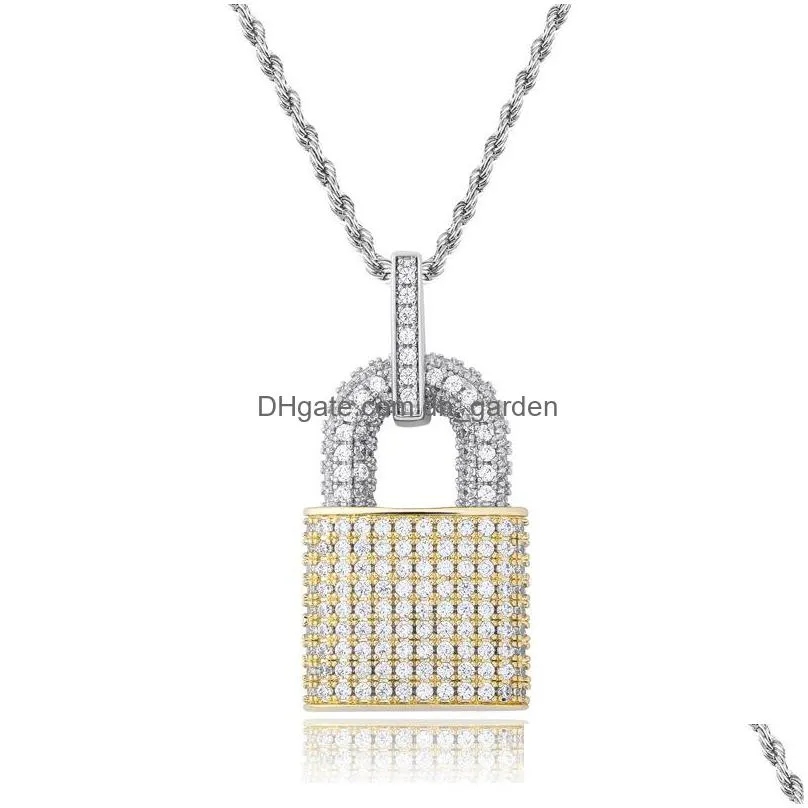 lock necklace gold silver men hip hop jewelry iced out pendant full rhinestone designer necklaces gold silver plated chain fashion