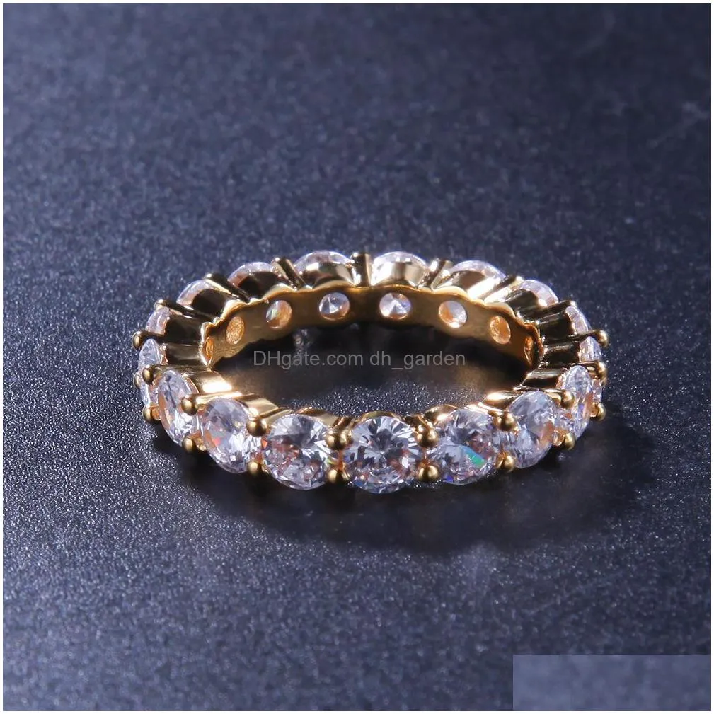 hip hop bling mens womens jewelry rings gold silver single row zircon diamond engagement iced out rings