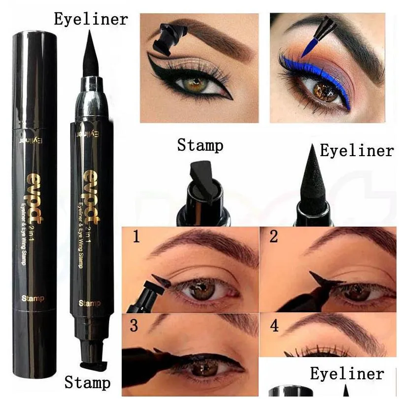 new eye makeup tool evpct doubleend eyeliner penciladdstamp triangle seal eyeliner 2 in 1 waterproof liquid eyeliner 17g