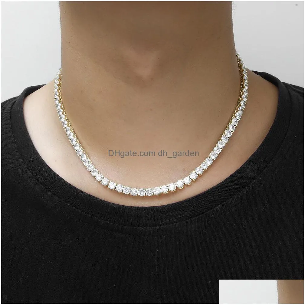 iced out tennis chain hip hop bling jewelry mens necklace silver gold diamond necklaces 3mm 4mm 5mm 6mm