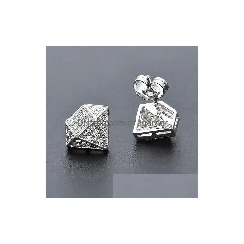 new luxury designer jewelry mens earrings 18k gold and white gold princess cut diamond stud earrings hip hop cz cubic zirconia fashion