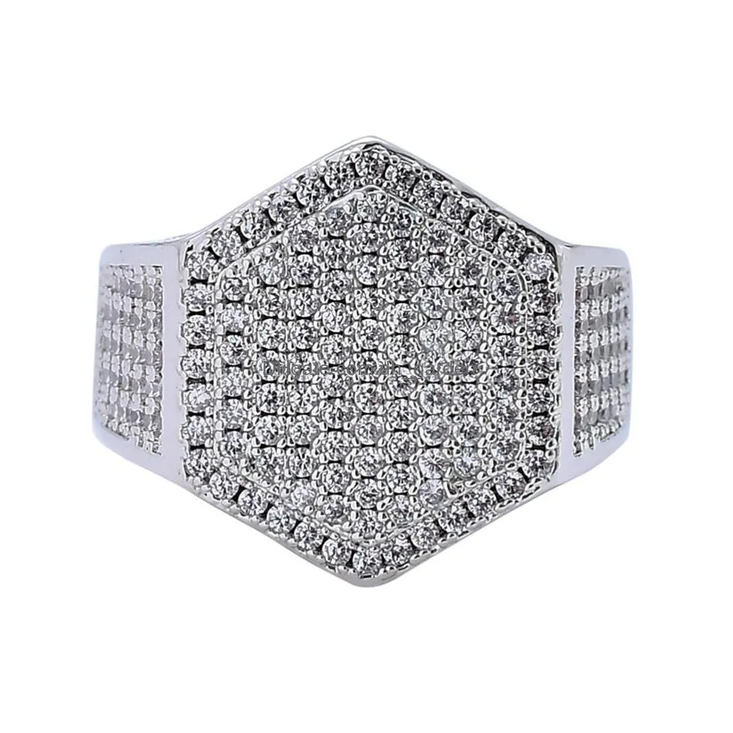 hip hop rock rings for men fashion jewelry 2 colors iced out bling geometric micro pave zircon iced out gold silver rings