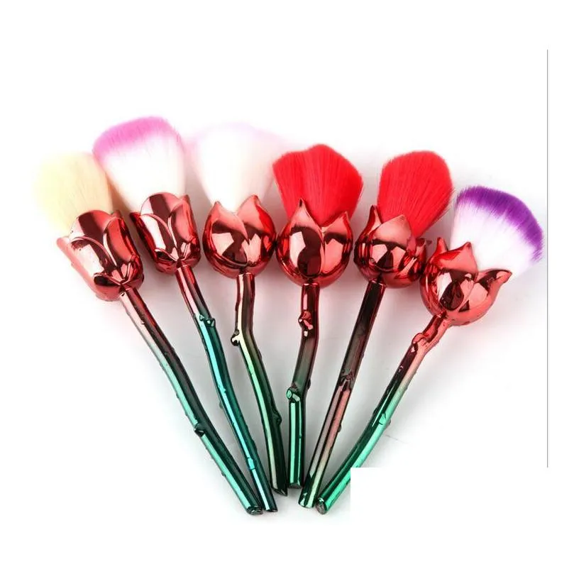 rose flower makeup brush 6pcs set powder foundation blush brush soft rose flower makeup brushes set