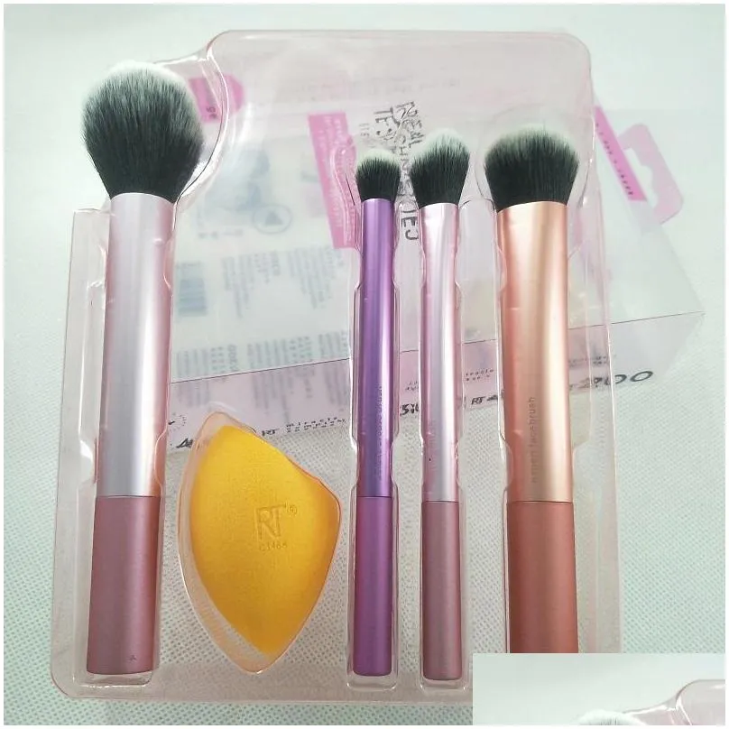 hot 4 pieces powder puff brush makeup brushes sets make up brushes set with metal box packing