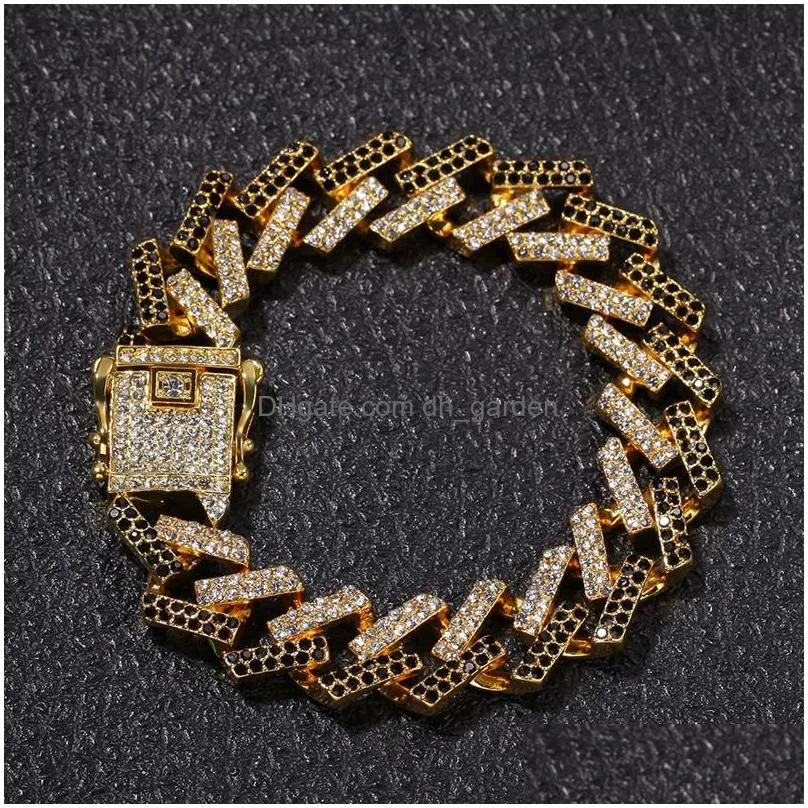 mens hip hop gold bracelets black blue diamond bling bracelets jewelry fashion iced out  cuban link chain bracelet 8inch