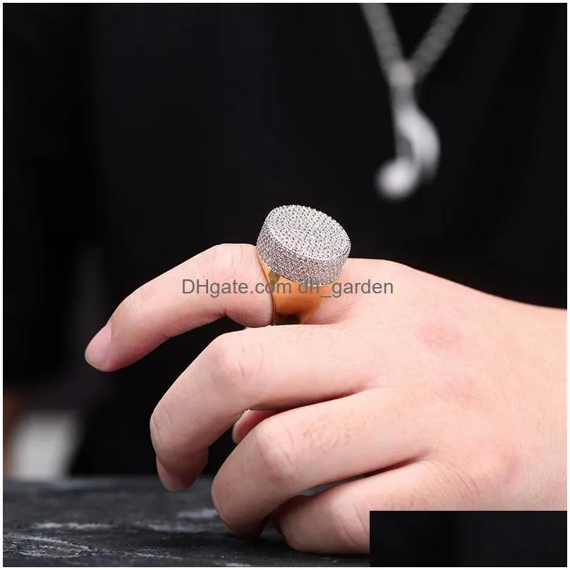 hip hop iced out bling ring gold color micro pave cubic zircon round diamond rings with 7 8 9 10 11 five size for mens jewelry