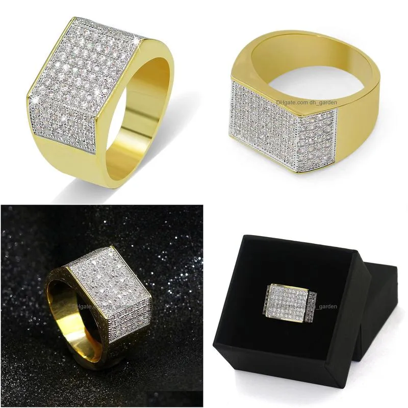 european and american style hiphop iced out full cz stone rings gold plated full diamondjewelry mens hip hop rings jewelry