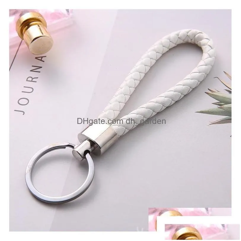 Keychains Lanyards Shop S Mix Color Pu Leather Braided Woven Keychain Rope Rings Fit Diy Circle Pendant Key Chains Holder Car Dh3Xi