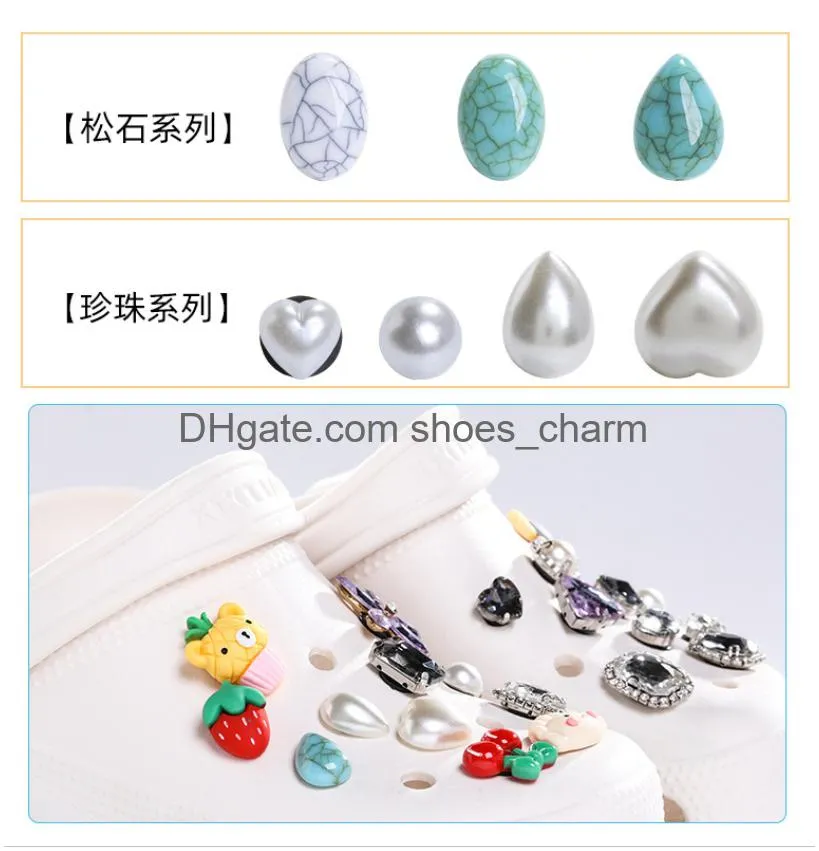 mix fast delivery turquoise water drops peach heart oval abs pearl custom mexican style pvc shoe charms pvc shoecharms buckle soft rubber for croc shoes