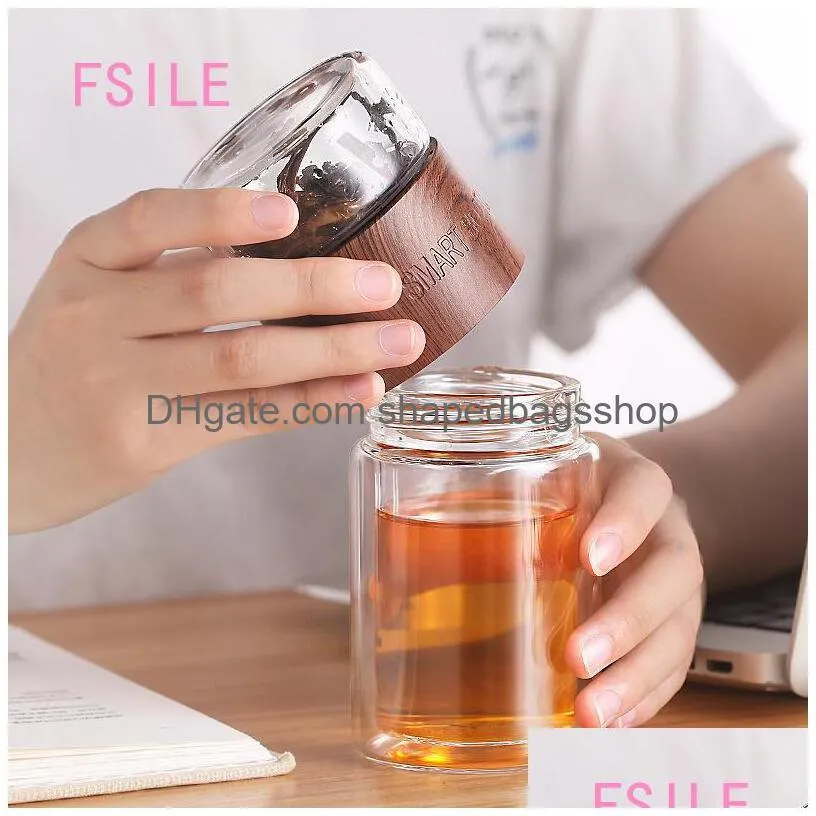 fsile fashion classic tea separation tea cup female portable leakproof doublelayer glass household transparent cup filter cup