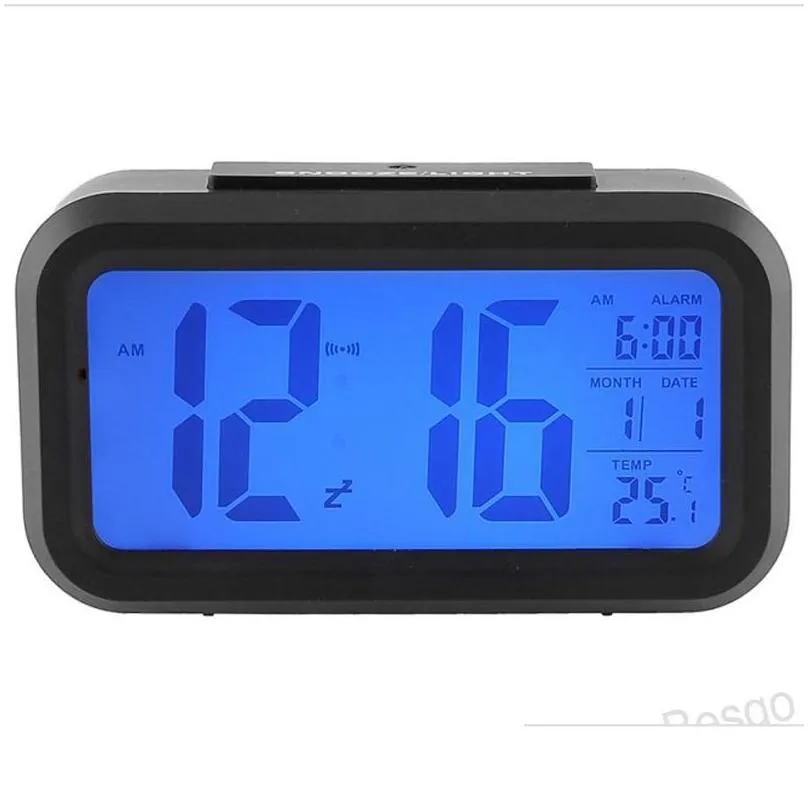 plastic mute bedside digital alarm clock household sundries lcd smart clocks temperature cute photosensitive snooze nightlight
