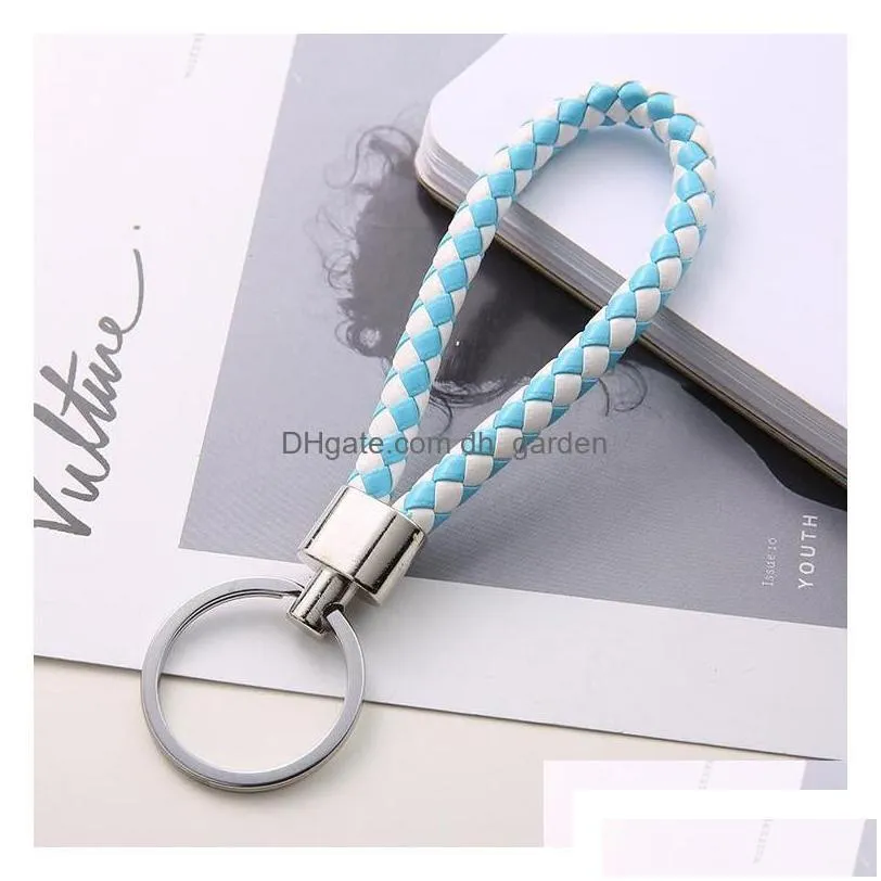 Keychains Lanyards Shop S Mix Color Pu Leather Braided Woven Keychain Rope Rings Fit Diy Circle Pendant Key Chains Holder Car Dh3Xi