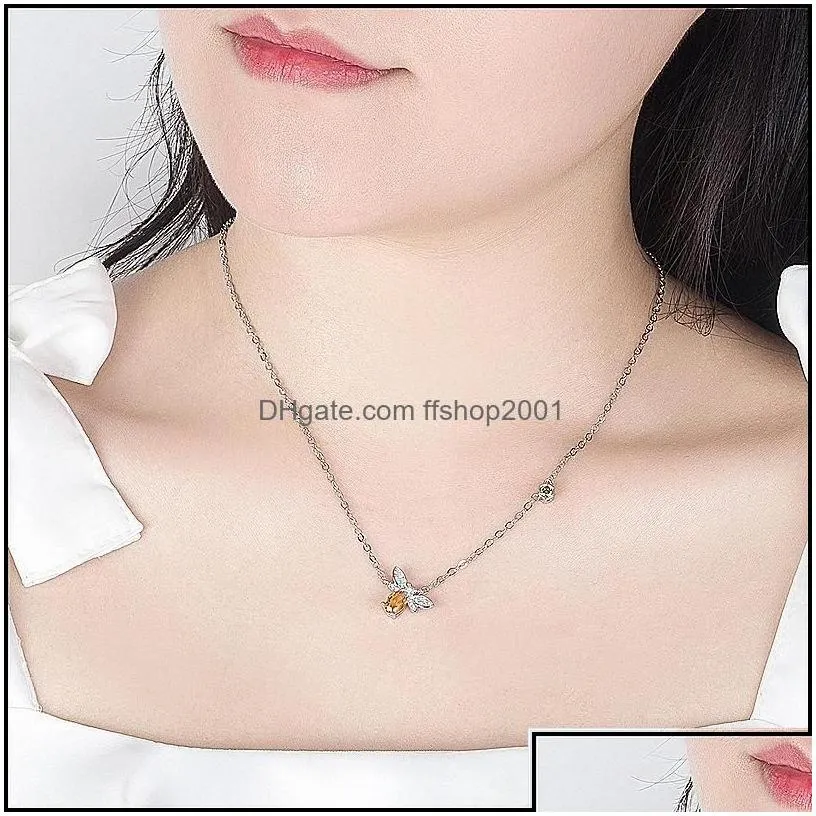 Pendant Necklaces Bee Sier Necklace Natural Citrine Gemstone 14K Real Gold Plated Chain Jewelry Crystals Drop Delivery Pendants Dhxdj