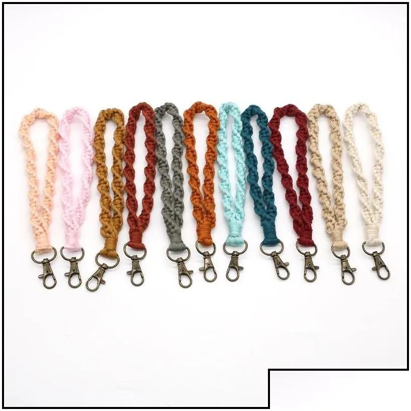 Keychains Lanyards Boho Bag Accessories Rame Wristlet Keychains Wrist Lanyard Strap Keyring Bracelet Assorted Color Rames Braided
