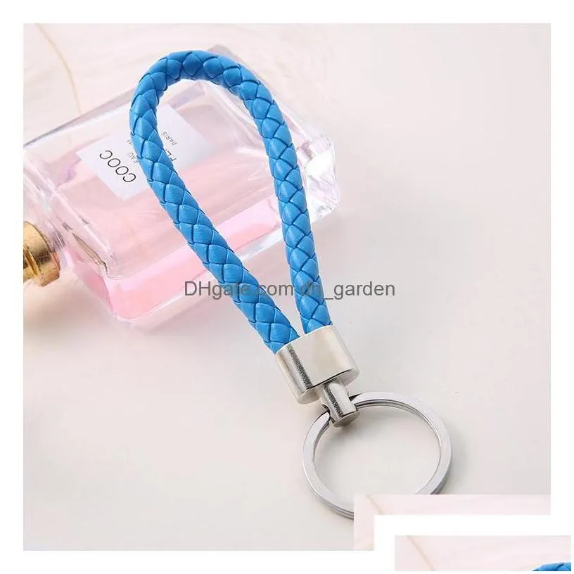 Keychains Lanyards Shop S Mix Color Pu Leather Braided Woven Keychain Rope Rings Fit Diy Circle Pendant Key Chains Holder Car Dh3Xi