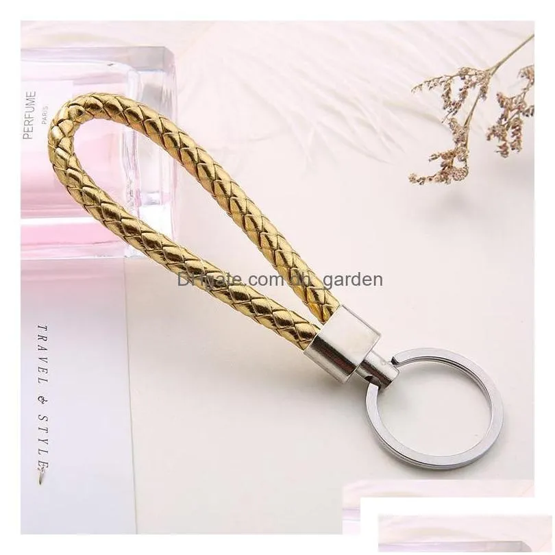 Keychains Lanyards Shop S Mix Color Pu Leather Braided Woven Keychain Rope Rings Fit Diy Circle Pendant Key Chains Holder Car Dh3Xi