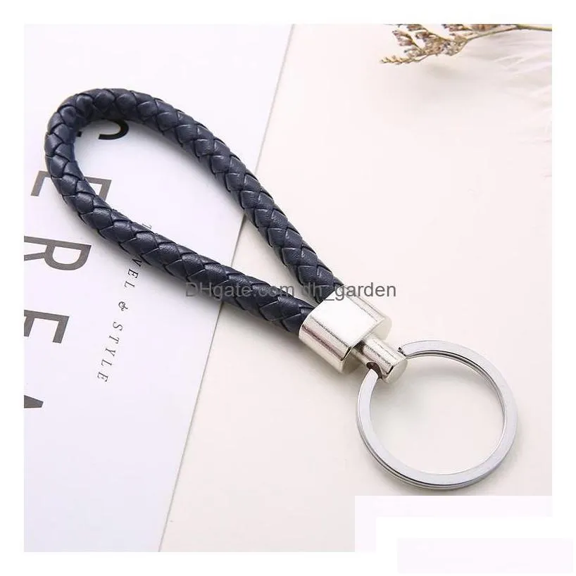 Keychains Lanyards Shop S Mix Color Pu Leather Braided Woven Keychain Rope Rings Fit Diy Circle Pendant Key Chains Holder Car Dh3Xi