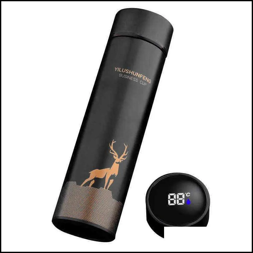 500ml smart thermos water bottle led digital temperature display stainless steel coffee thermal mugs intelligent cups 211029