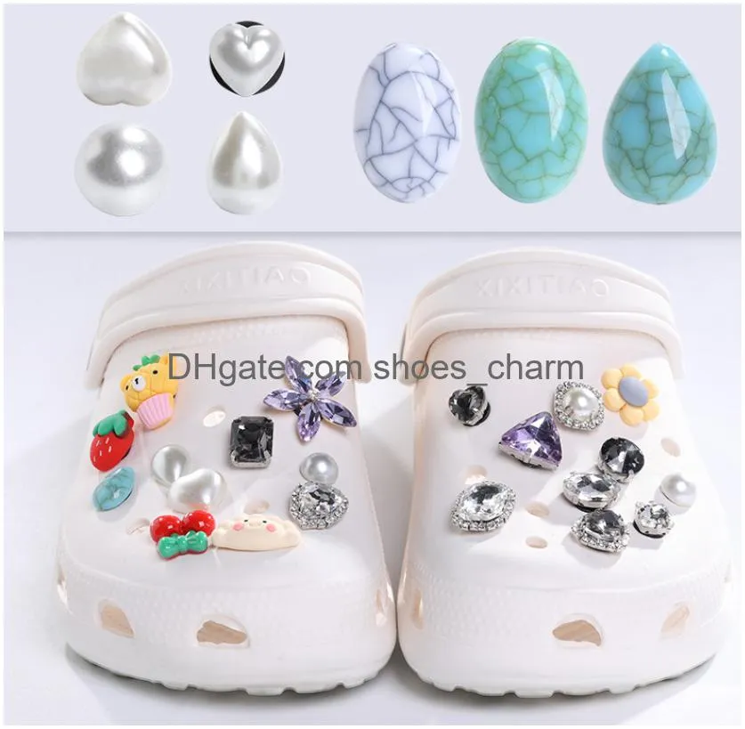 mix fast delivery turquoise water drops peach heart oval abs pearl custom mexican style pvc shoe charms pvc shoecharms buckle soft rubber for croc shoes