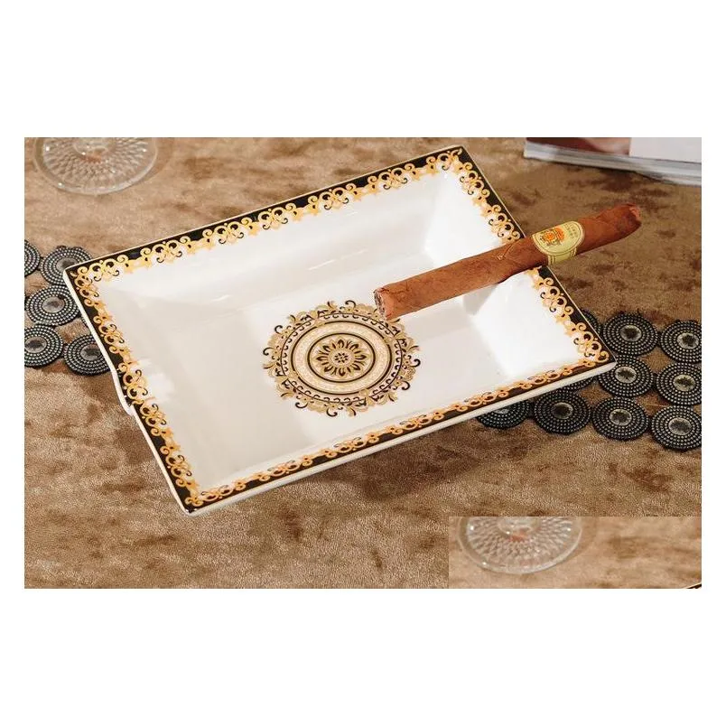 Handmade Art Grid Pattern Ceramic Cigar Ashtray Nice Luxury Smoke Ash Tray Holder Cigars Home Table Desk Accesso jllhbu sinabag