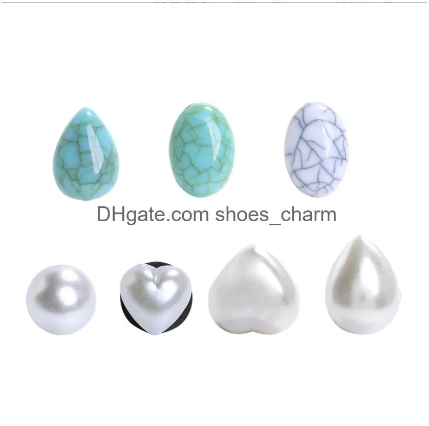 mix fast delivery turquoise water drops peach heart oval abs pearl custom mexican style pvc shoe charms pvc shoecharms buckle soft rubber for croc shoes