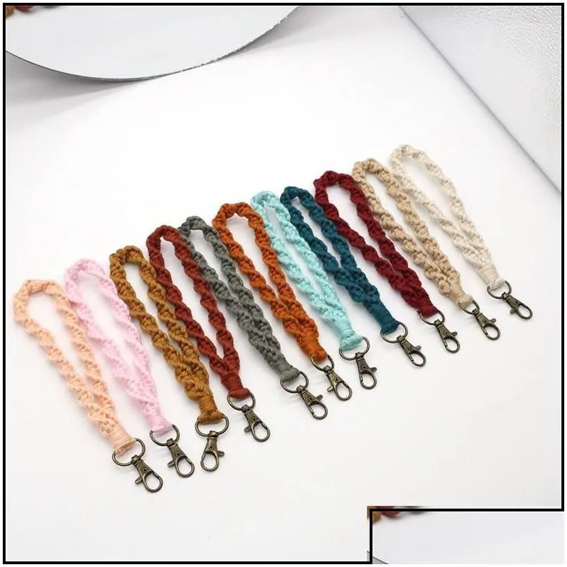 Keychains Lanyards Boho Bag Accessories Rame Wristlet Keychains Wrist Lanyard Strap Keyring Bracelet Assorted Color Rames Braided