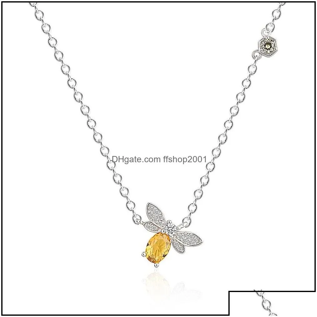 Pendant Necklaces Bee Sier Necklace Natural Citrine Gemstone 14K Real Gold Plated Chain Jewelry Crystals Drop Delivery Pendants Dhxdj